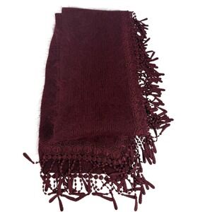 Vintage Venesha Angora Scarf Wrap Fringe Fuzzy Soft Burgundy Maroon Quiet Luxury